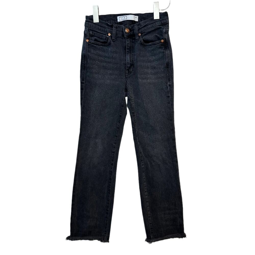 AYR The Rocker Jeans Denim Grey Black Cropped Frayed Hem Stretch High Rise 25